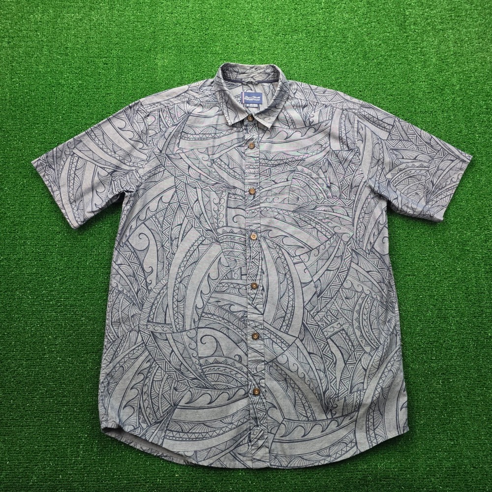 Jack O'Neill Collection Shirt Mens Medium Blue Gray Tribal Wave All Over Print‎
